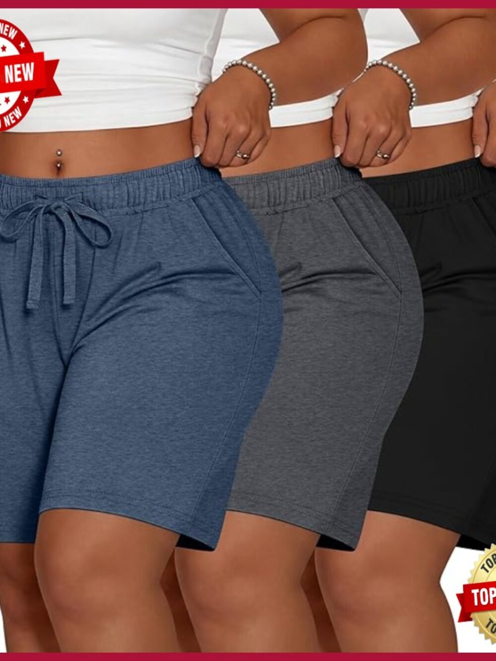 Plus Size Bermuda Shorts Cotton Drawstring Knee Length Athletic Shorts with